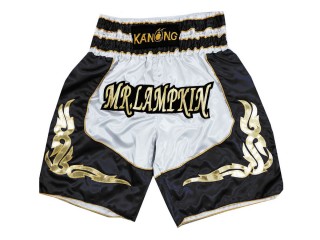 Custom Boxing Shorts , Personalised Boxing Shorts : KNBXCUST-2043-White-Black